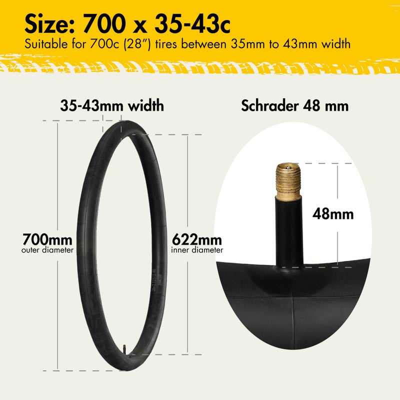 لوتفانسي أنابيب دراجة LotFancy 700C، قطعتان 700x35/43c أنبوب دراجة الطريق، صمام شريدر 48 مم، 700x35C 700x38C 700x40C 700x42C 700x43C أنابيب إطارات الدراجة، 40-622 28 بوصة × 1-5/8 × 1 1/2 أنبوب - Image 2